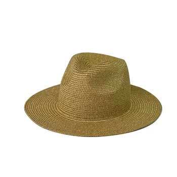 Унисекс лято замърсена слама Fedora шапка джентълмен дама джаз църква Панама шапка с ярка тел