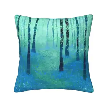 Bluebells , Challock Pillowslip Калъфка за възглавница Bluebells Великденска Англия Кент Пейзаж Пролет Катерица Дървета Гори Свежо зелено