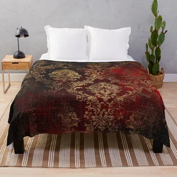 Елегантен черен и червен изкуствен гоблен със златен дамаска модел хвърлят одеяло рошави декоративни летни легла одеяла