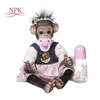 NPK 40CM Сладка кукла Преродено бебе Орангутани Ръчно изработени подробни картини Premie размер черна маймуна колекционерска кукла изкуство високо