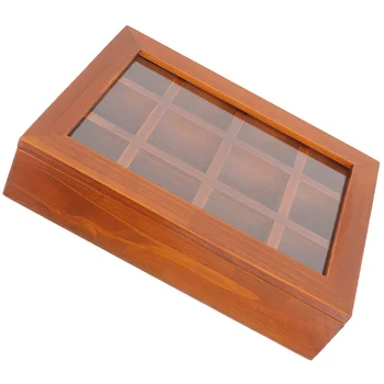 Масивна дървесина ретро на възраст прозрачно стъкло 12-отделение кутия за съхранение бижута канцеларски материали Начало декор Уен Уан