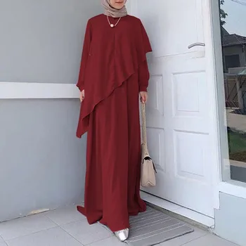Мюсюлманска замърсена Абая Дубай мюсюлманска хиджаб рокля дълъг ръкав къдри пролет есен Турция рокли Abayas за жени роба извънгабаритни