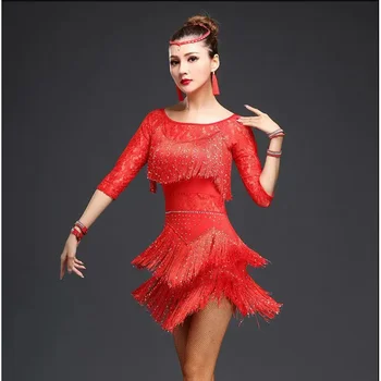 Латино танцова рокля Жени Ресни Рокля Конкуренция/Практика Ча Румба Самба Салса Танцова Рокля Great Gatsby