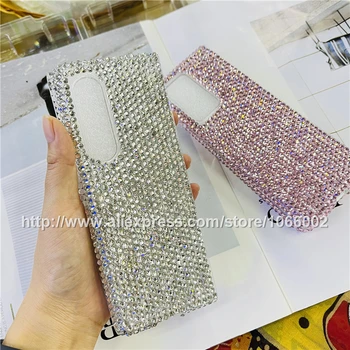 за Samsung Galaxy Z Fold 5 4 3 2 Bling Cases, 3D Bow White Pearl Sparkle Bling Crystal Hard Cases за Samsung Z Fold 5 5G