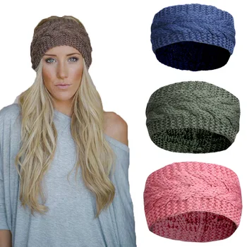 Зимна нова твърда плетена вълна куха шапка за горен капак лента за глава за есента Европейска американска плетена лента за коса Шапки за жени