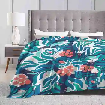 Свободно падащи горещи продажба печат високо qiality топло фланела одеяло абстрактен модел природа водни листа цветя синьо корал зелено