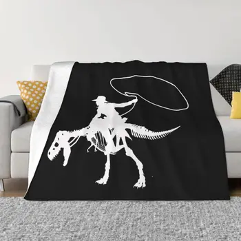 динозавър и каубой бял силует Хвърли одеяло одеяло за декоративен диван забавен подарък Персонализирано одеяло