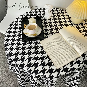 Покривка за маса за чай Реколта черно-бяла шахматна дъска карирана кръгла маса покривка