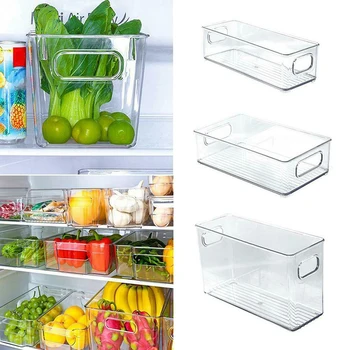 1Pcs пластмасова прозрачна подреждаща се една върху друга кутия за съхранение на храни хладилник чекмедже плодове фризер организатор кутия Начало Кухненски аксесоари
