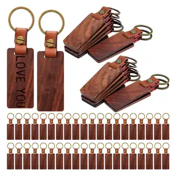50 пакет кожени ключодържатели заготовки дървени ключодържатели заготовки дърво ключодържател празен дървен ключодържател дърво тагове