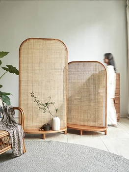 Nordic японски ратан екран дял homestay чайна стая вход за блокиране на подвижни седалка екран, пепел ретро дом
