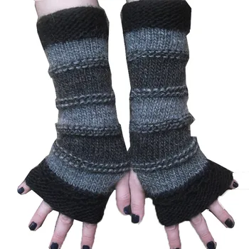 Есен Зимна мода жени дълги ръкавици без пръсти плетени раирани ръкавици рамо капак лакът топли ръкавици коледни подаръци 2023