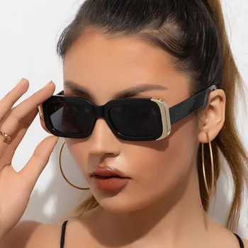Нови слънчеви очила марка дизайнер шевове цветни очила за дама малка рамка метални странични нюанси UV400 тенденция слънчеви очила 2023