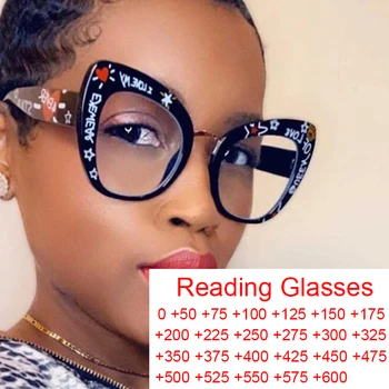 Unique Letter Cat Eye Reading Glasses Дамски оптични извънгабаритни очила Anti Blue Light Distance Vision Очила Лупа +2 +3