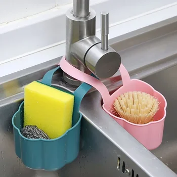 Кухненска мивка Drain Rack Сапун гъба притежателя Висящи кошница за съхранение за баня Регулируем държач за кранче Кухненски аксесоари
