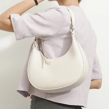 Жените чанта под мишниците нов прилив плътен цвят случайни текстура мода едно рамо френски ниша полумесец чанта дизайнер луксозна чанта
