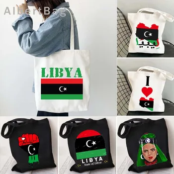 Триполи Герб на Либия Сърце Либийско национално знаме Карта Емблема Арабски Омар Купувач Harajuku платно голяма пазарска чанта памук чанти