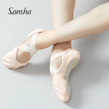Sansha Adult Ballet Slippers Canvas Full Sole Build-in Stretch Fabric Ballet Dance Shoes For Beginner Ladies Girls Men FR22C