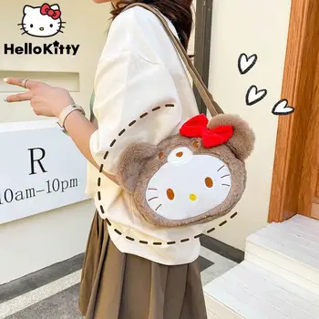 Sanrio Hello Kitty Сладки плюшени чанти за жени 2023 Мода JK рамо чанта Y2k момиче Kawaii лък дизайн crossbody чанти подарък
