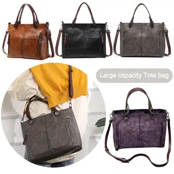 Голям капацитет рамо чанта реколта мулти-джоб PU кожа Crossbody чанта регулируема презрамка чанта жени