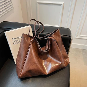 2023 Нова ежедневна мека PU кожа голям капацитет голяма пазарска чанта за жени мода плътен цвят женски рамо чанта дами чанта
