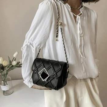 PU кожа 2023 Нови жени Lingge мобилен телефон чанта мода рамо чанта Дамска верига чанта Simple Oblique Straddle Wallet