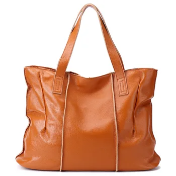 100% чанти от естествена кожа Голям капацитет жени рамо чанта ретро голяма пазарска чанта високо качество Hobos кафяв пътуване пазарски чанти