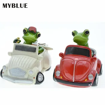 Animal Resin Drive Car Frog Figurine Миниатюри MYBLUE Kawaii Garden Nordic Начало Аксесоари за декорация на стаи Подарък