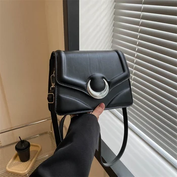 Реколта жените малки квадратни рамо чанта половин месец дами пратеник чанти Pu кожа женски дизайн чанти клапа телефон чанта чанта