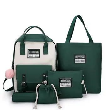 Kawaii раница 5 бр комплекти платно училище чанти за тийнейджър момиче мода стил женски рамо чанти училище жени раница