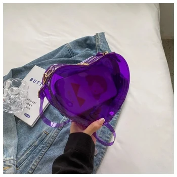 Магически лилаво сърце форма момичета сладък Kawayi PVC водоустойчив Shouder чанти Harajuku кратко призвание